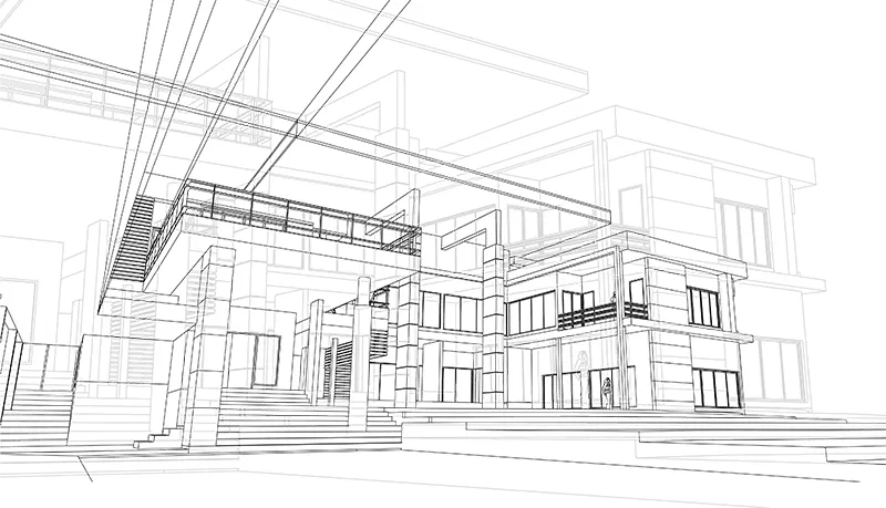 Architectural wireframe render